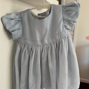 Light Blue Glitter Tulle Puff-Sleeve Girls' Party Dress